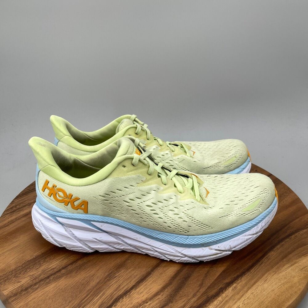 Hoka One One Clifton 8 Shoes Mens Size 12 D Yellow Running Comfort Walking Gym